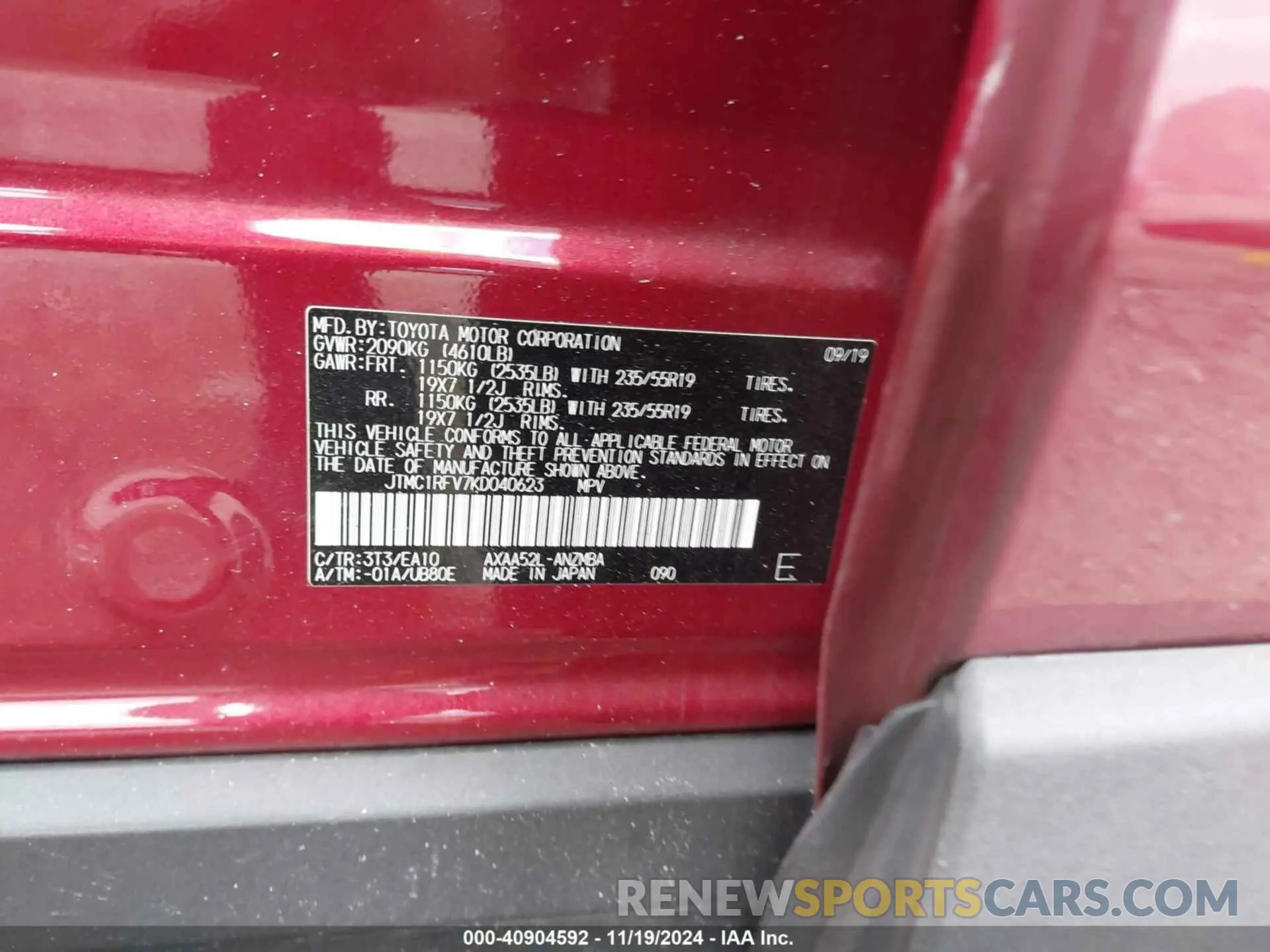 9 Photograph of a damaged car JTMC1RFV7KD040623 TOYOTA RAV4 2019