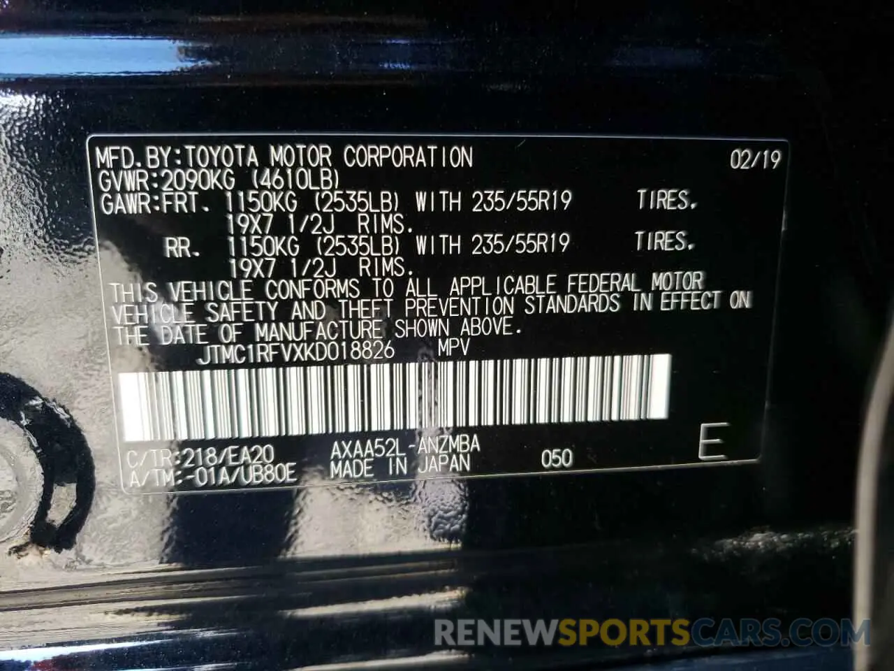 10 Photograph of a damaged car JTMC1RFVXKD018826 TOYOTA RAV4 2019