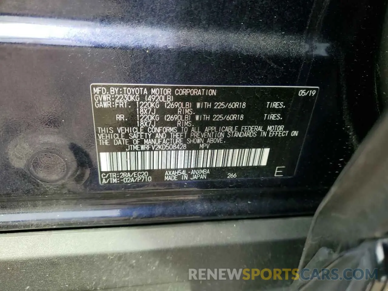 13 Фотография поврежденного автомобиля JTMEWRFV2KD508428 TOYOTA RAV4 2019