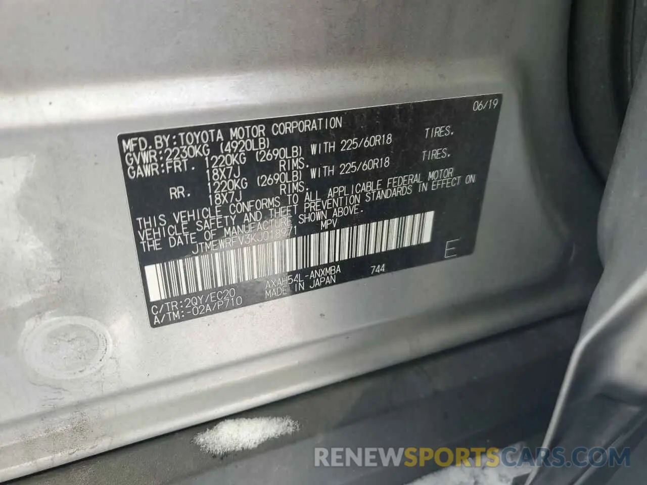 13 Фотография поврежденного автомобиля JTMEWRFV3KJ018971 TOYOTA RAV4 2019