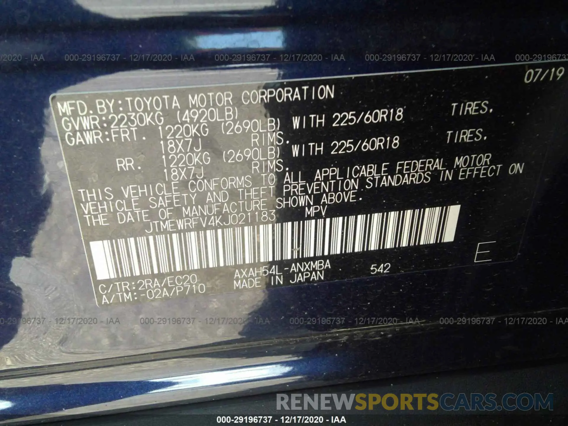 9 Photograph of a damaged car JTMEWRFV4KJ021183 TOYOTA RAV4 2019