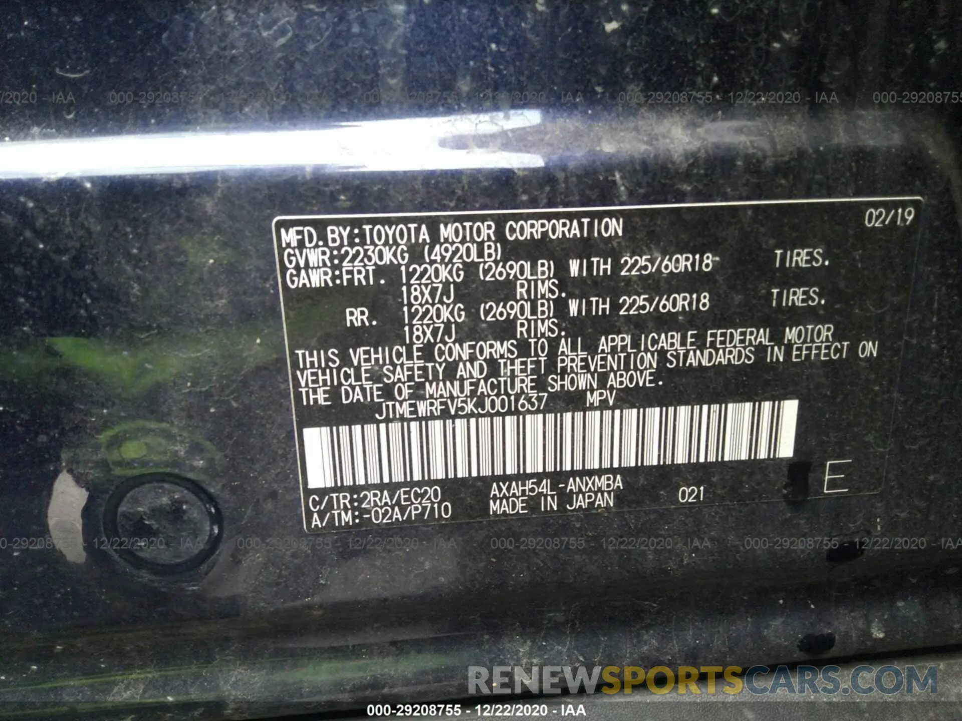 9 Photograph of a damaged car JTMEWRFV5KJ001637 TOYOTA RAV4 2019