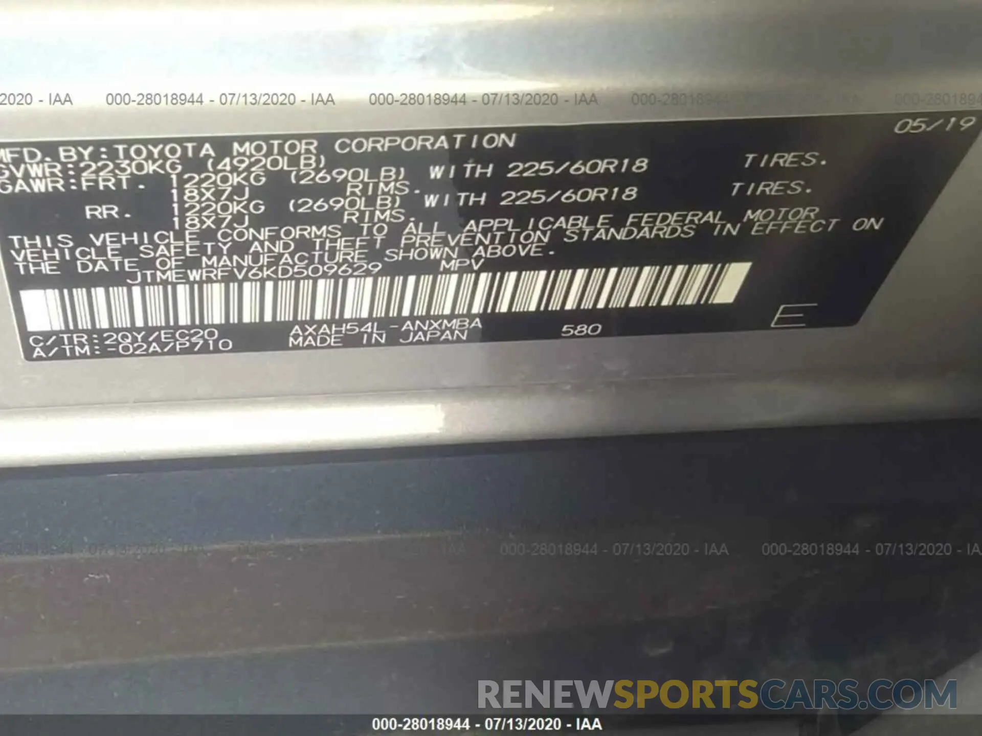 9 Photograph of a damaged car JTMEWRFV6KD509629 TOYOTA RAV4 2019
