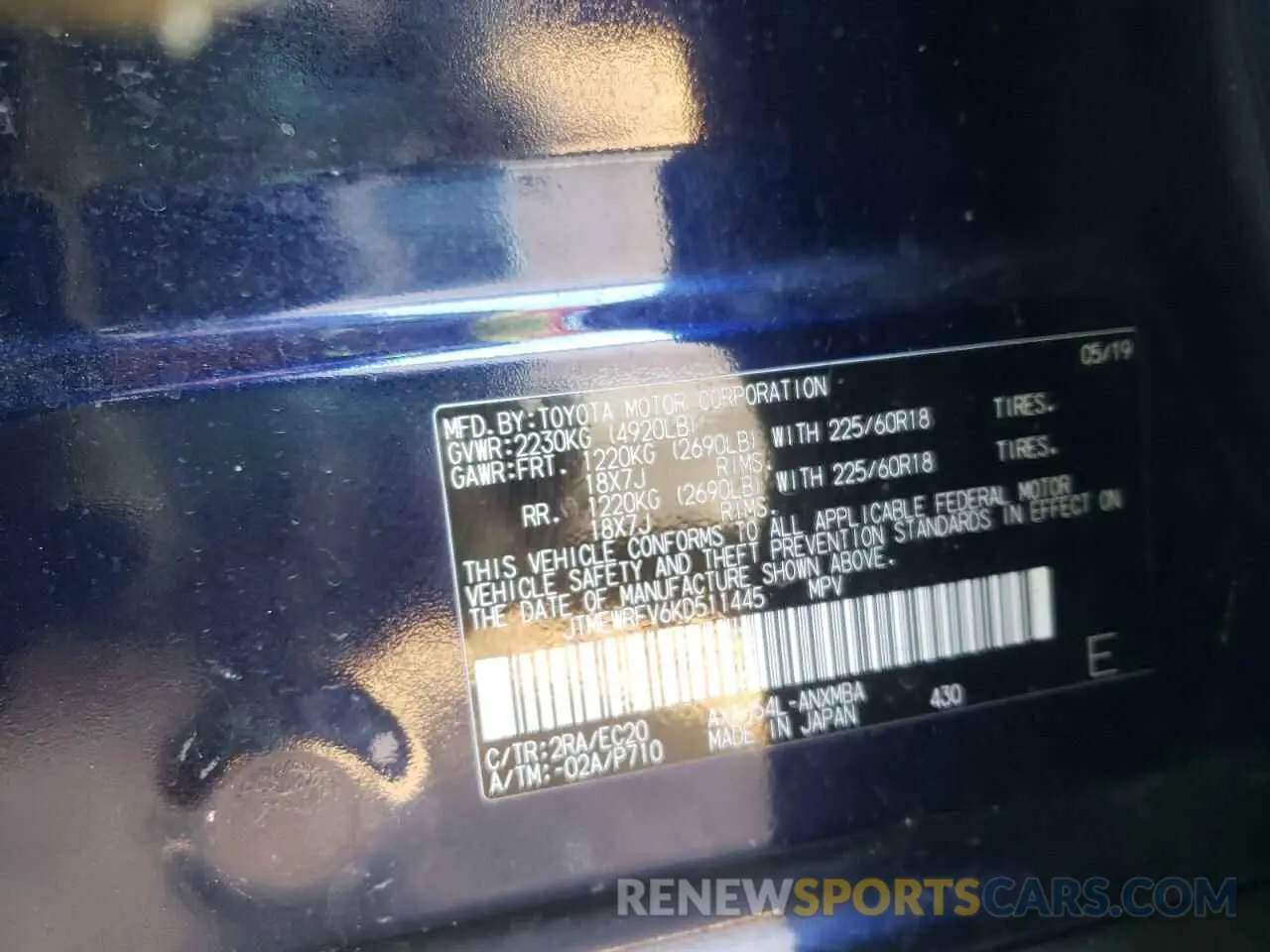 10 Фотография поврежденного автомобиля JTMEWRFV6KD511445 TOYOTA RAV4 2019