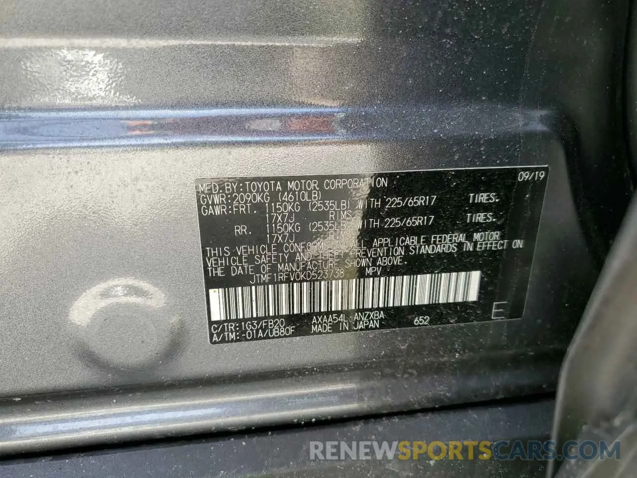 12 Photograph of a damaged car JTMF1RFV0KD523738 TOYOTA RAV4 2019