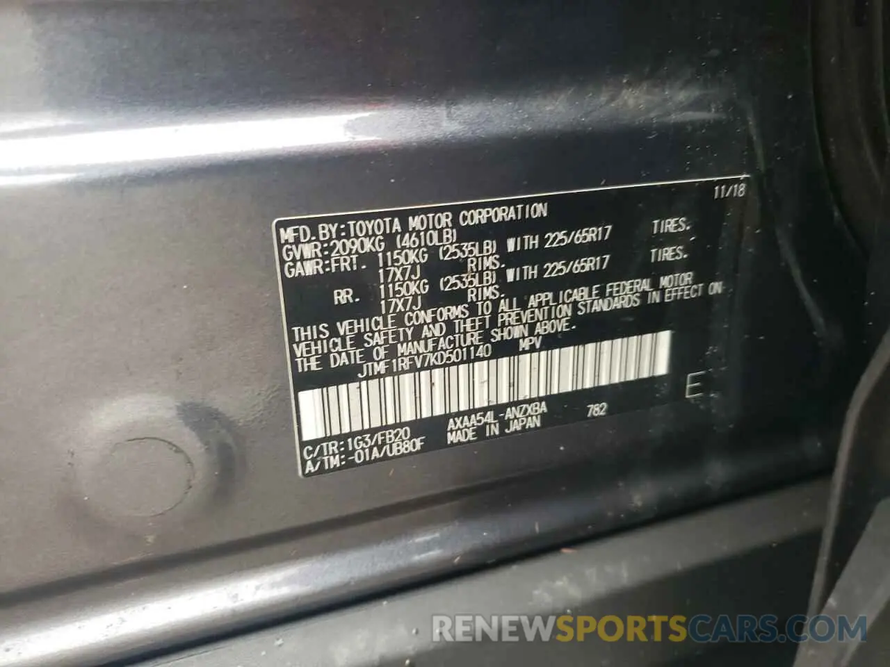 13 Фотография поврежденного автомобиля JTMF1RFV7KD501140 TOYOTA RAV4 2019