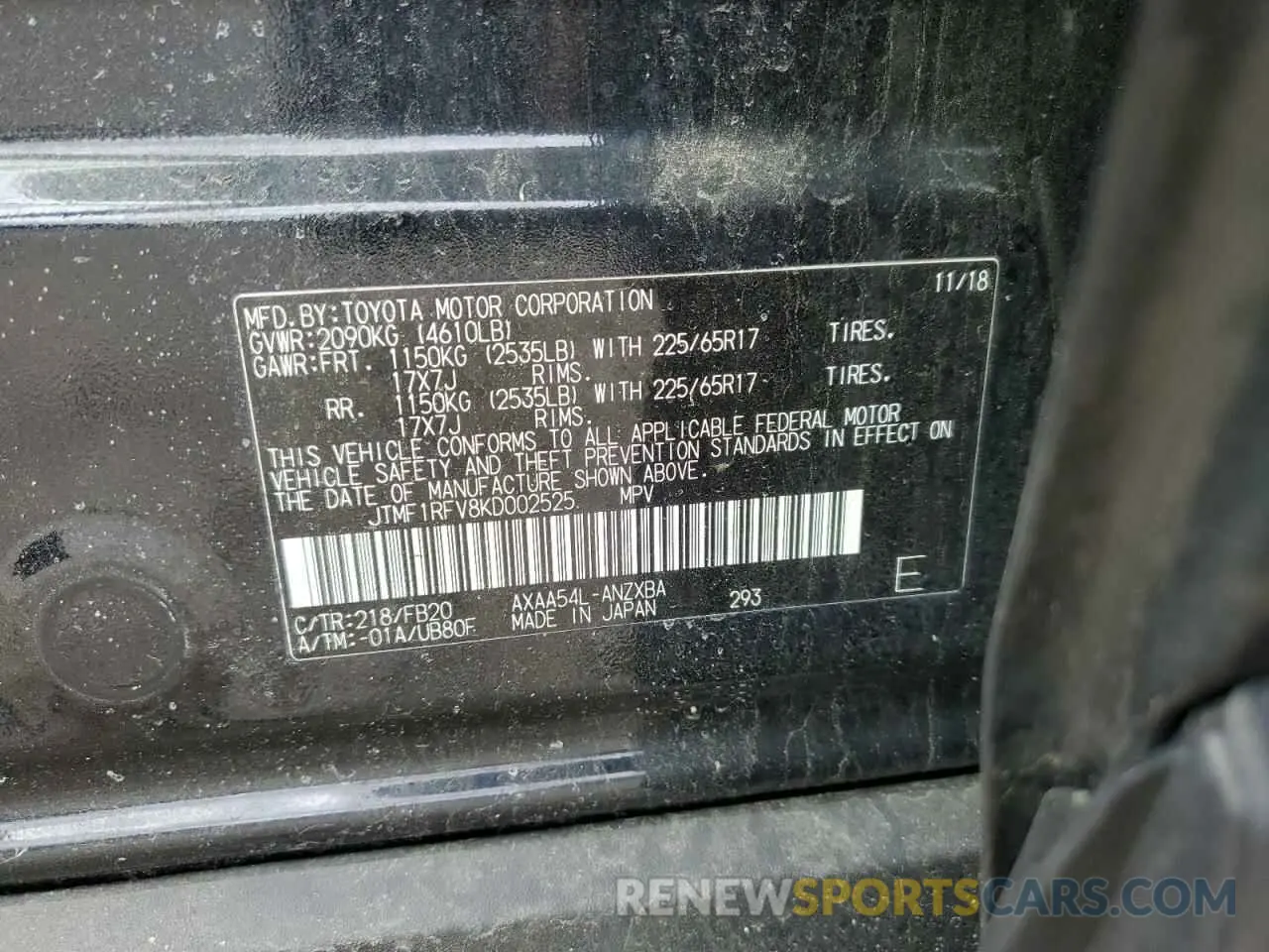 13 Photograph of a damaged car JTMF1RFV8KD002525 TOYOTA RAV4 2019