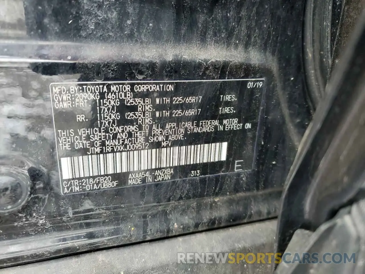 13 Фотография поврежденного автомобиля JTMF1RFVXKJ009512 TOYOTA RAV4 2019