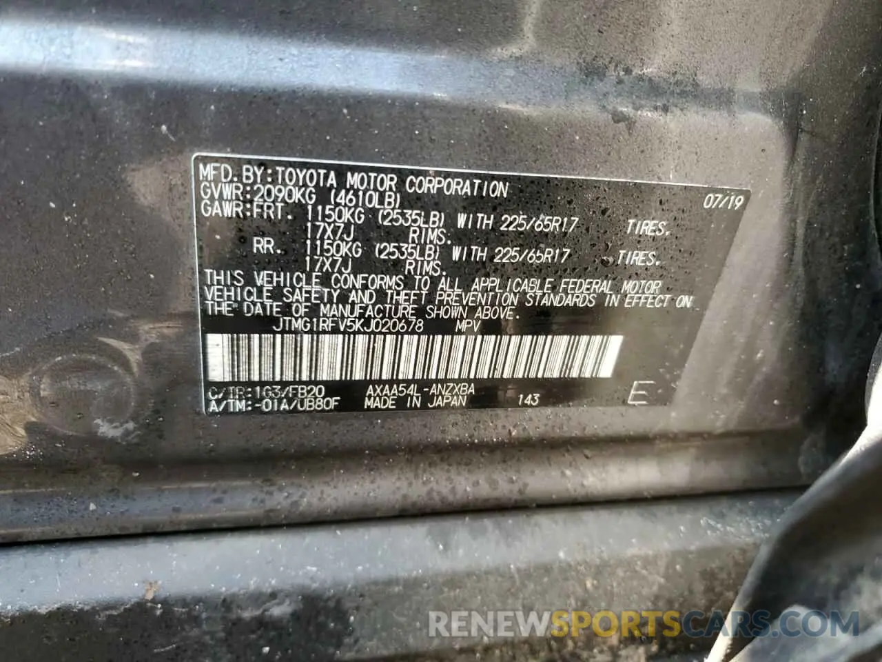 13 Фотография поврежденного автомобиля JTMG1RFV5KJ020678 TOYOTA RAV4 2019