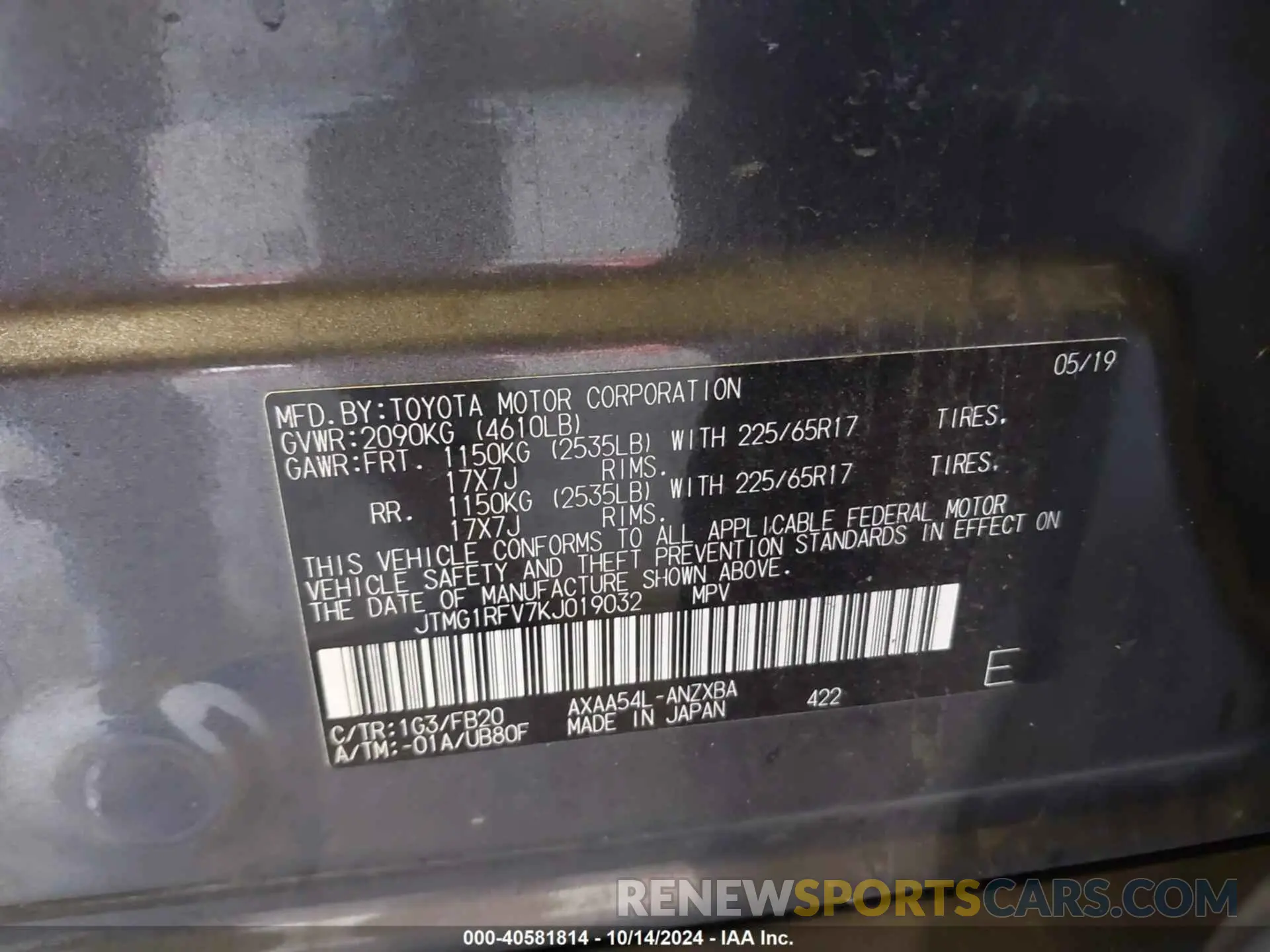 9 Photograph of a damaged car JTMG1RFV7KJ019032 TOYOTA RAV4 2019