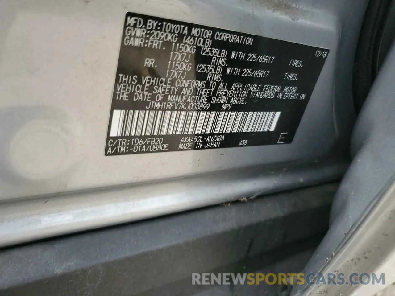 13 Фотография поврежденного автомобиля JTMH1RFV7KJ003899 TOYOTA RAV4 2019