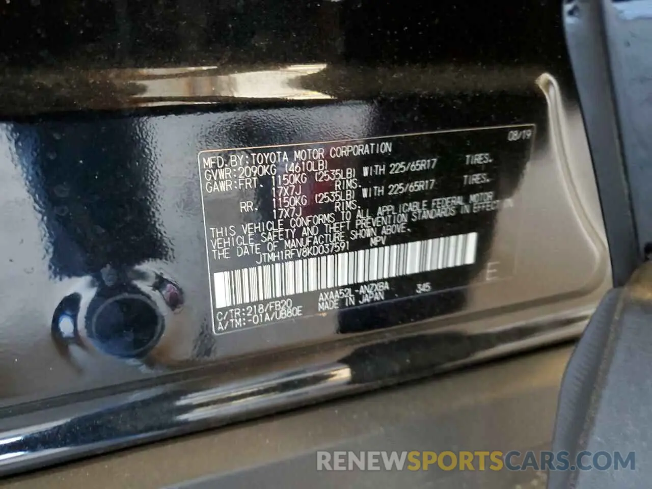 10 Photograph of a damaged car JTMH1RFV8KD037591 TOYOTA RAV4 2019