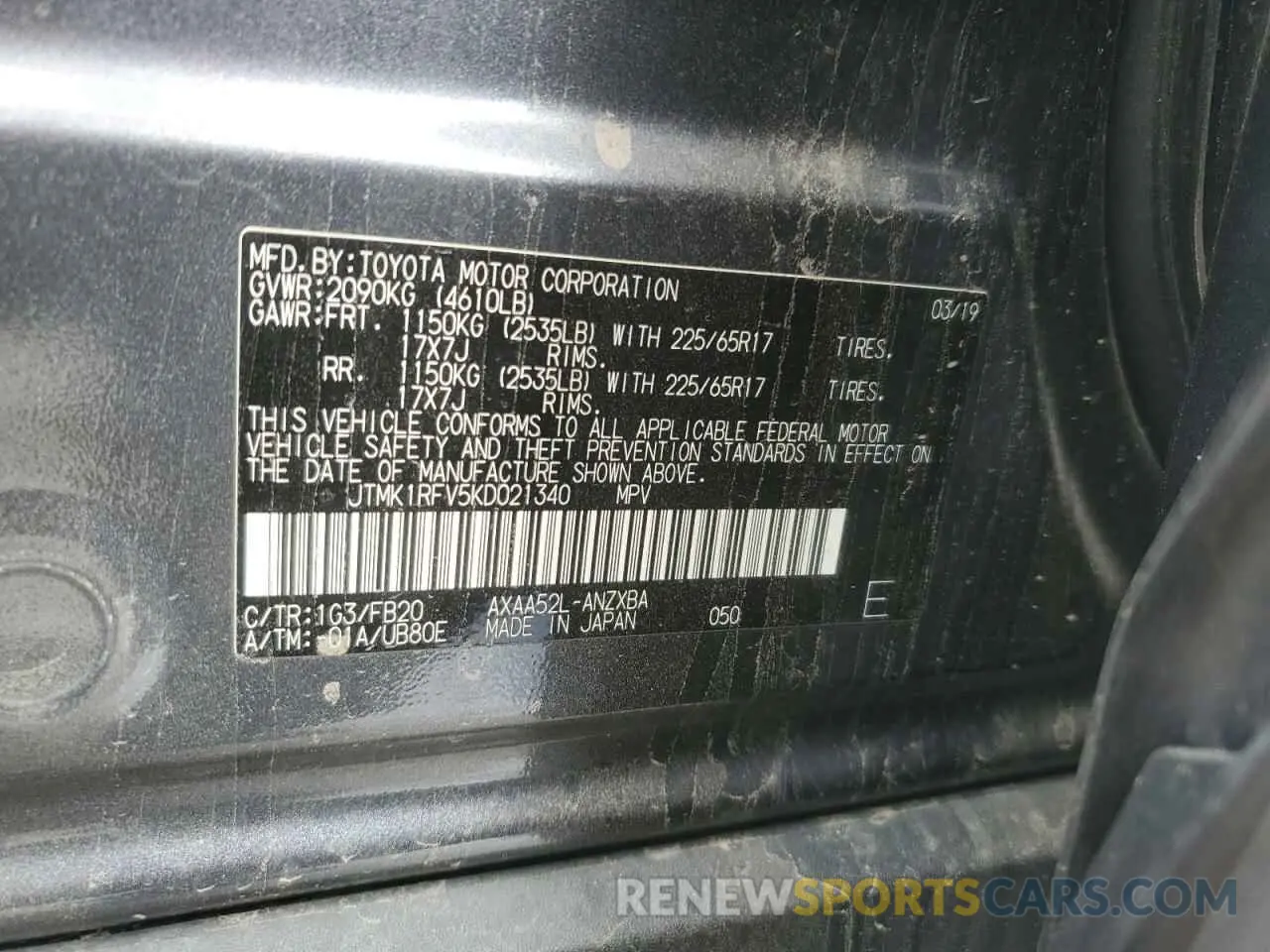 14 Фотография поврежденного автомобиля JTMK1RFV5KD021340 TOYOTA RAV4 2019