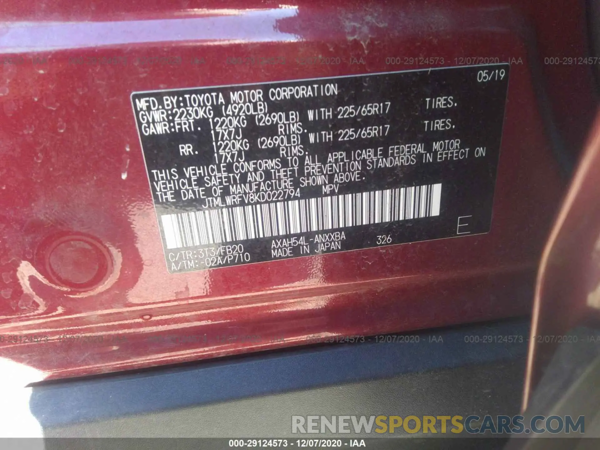 9 Photograph of a damaged car JTMLWRFV8KD022794 TOYOTA RAV4 2019