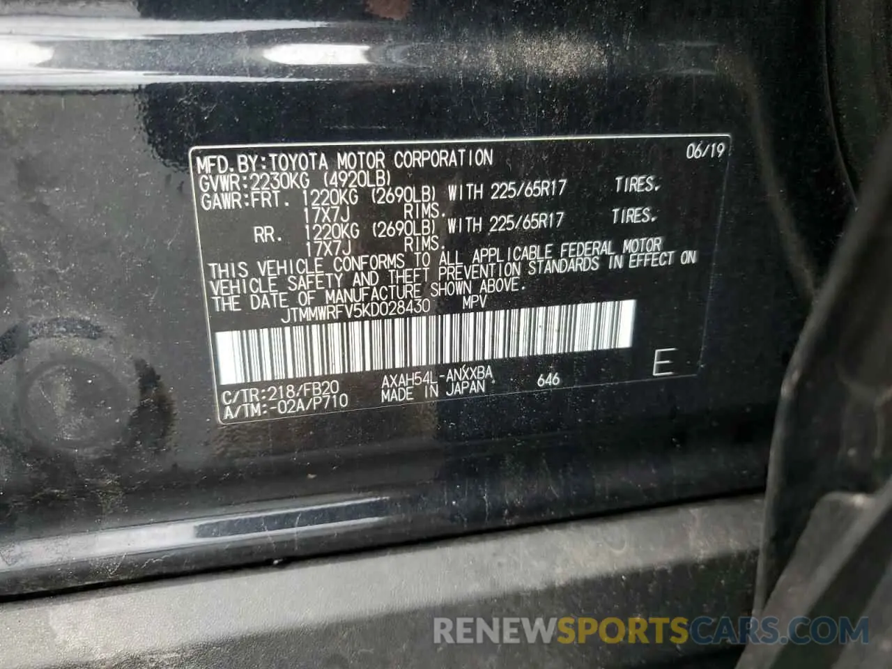 13 Фотография поврежденного автомобиля JTMMWRFV5KD028430 TOYOTA RAV4 2019