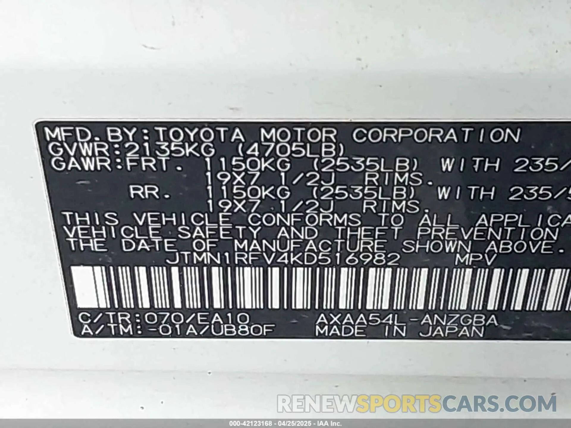 9 Photograph of a damaged car JTMN1RFV4KD516982 TOYOTA RAV4 2019
