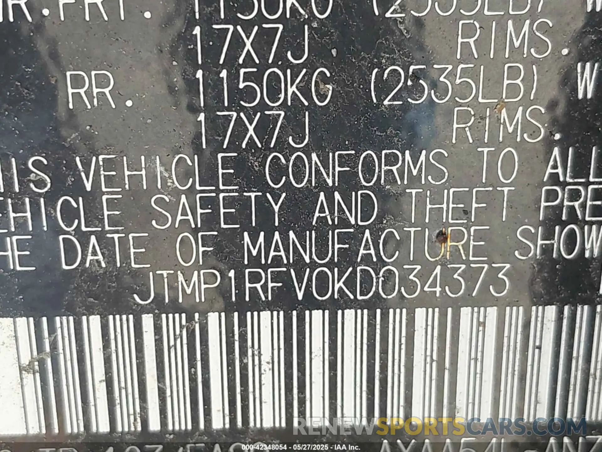 9 Photograph of a damaged car JTMP1RFV0KD034373 TOYOTA RAV4 2019