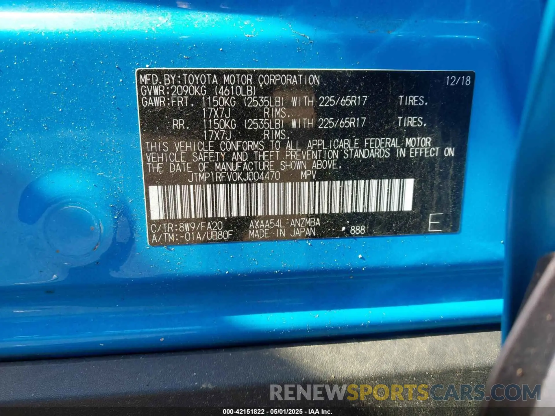 9 Фотография поврежденного автомобиля JTMP1RFV0KJ004470 TOYOTA RAV4 2019