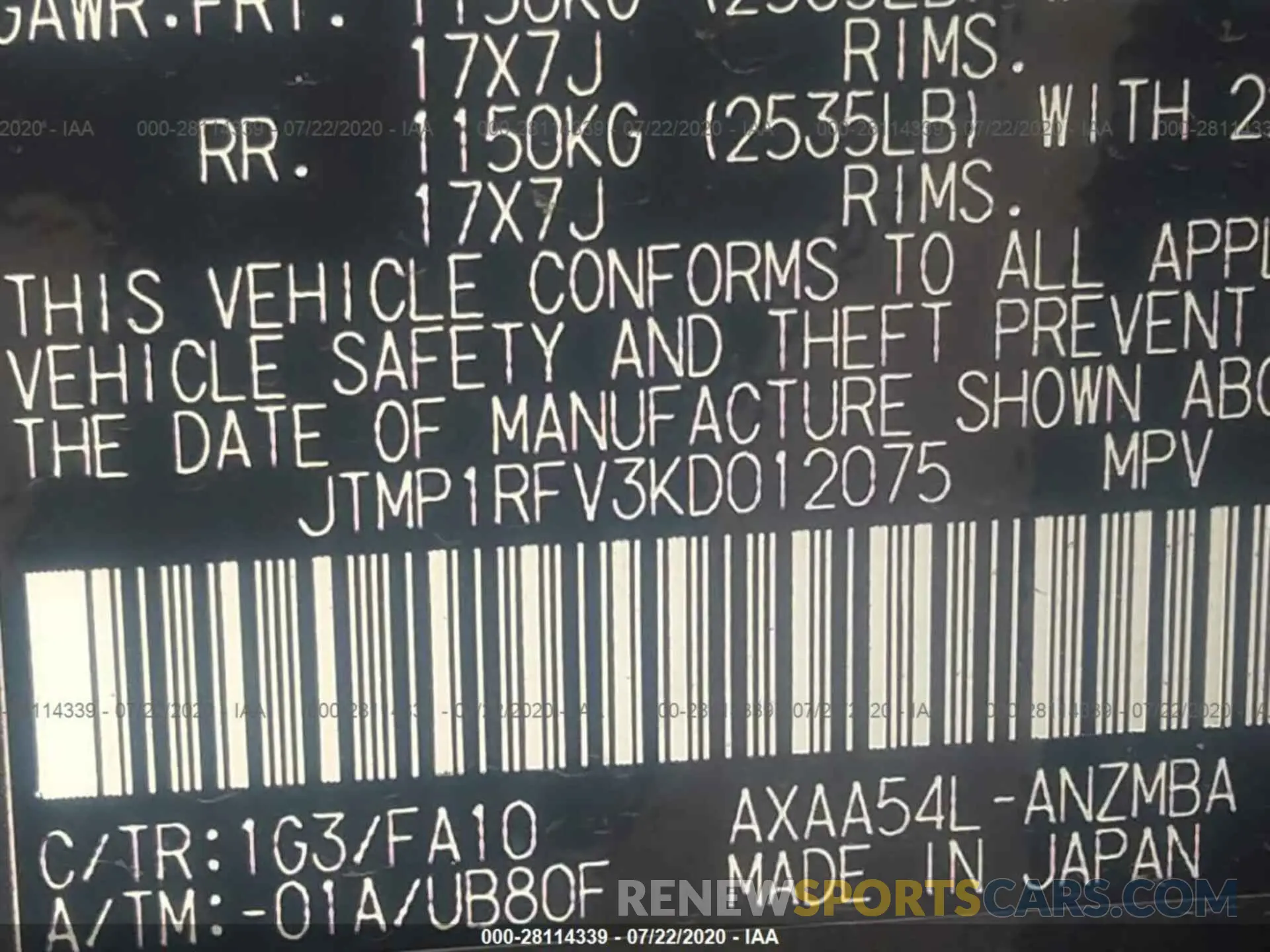 9 Photograph of a damaged car JTMP1RFV3KD012075 TOYOTA RAV4 2019
