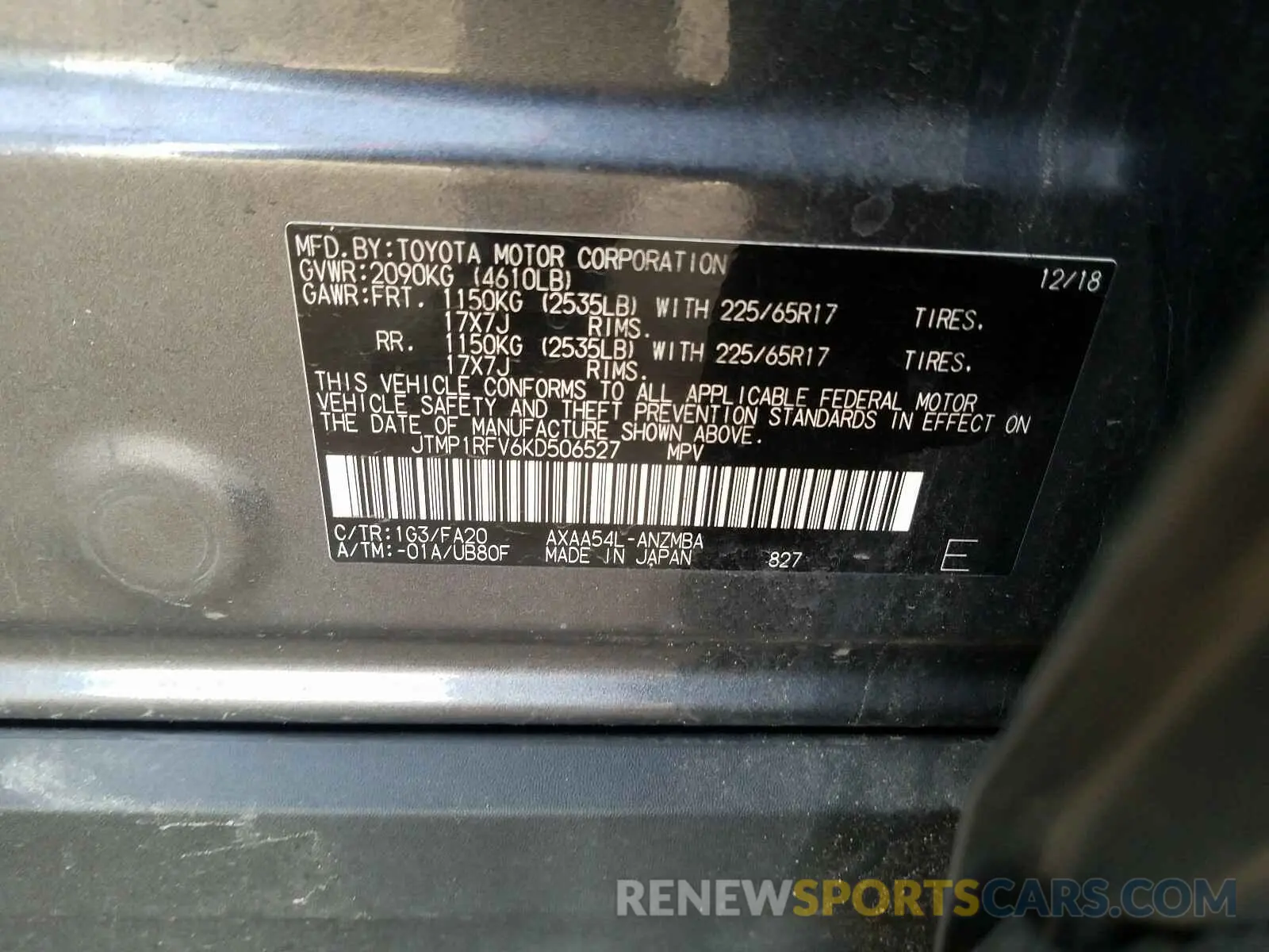 10 Photograph of a damaged car JTMP1RFV6KD506527 TOYOTA RAV4 2019
