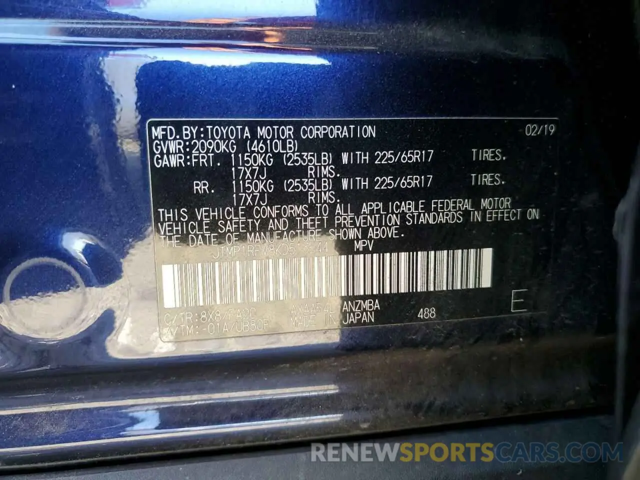 13 Photograph of a damaged car JTMP1RFV8KD513544 TOYOTA RAV4 2019