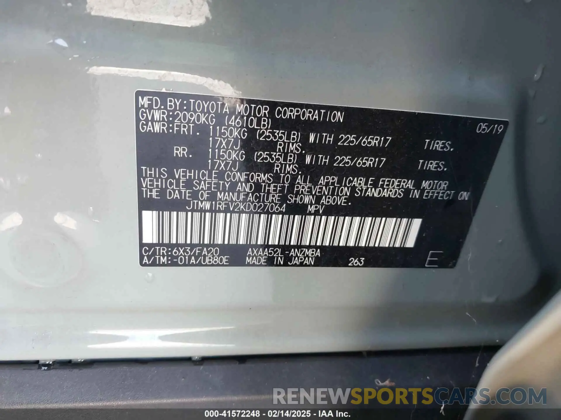 9 Фотография поврежденного автомобиля JTMW1RFV2KD027064 TOYOTA RAV4 2019