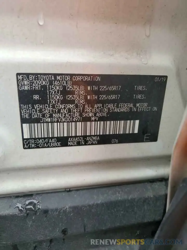 14 Фотография поврежденного автомобиля JTMW1RFV3KD014971 TOYOTA RAV4 2019