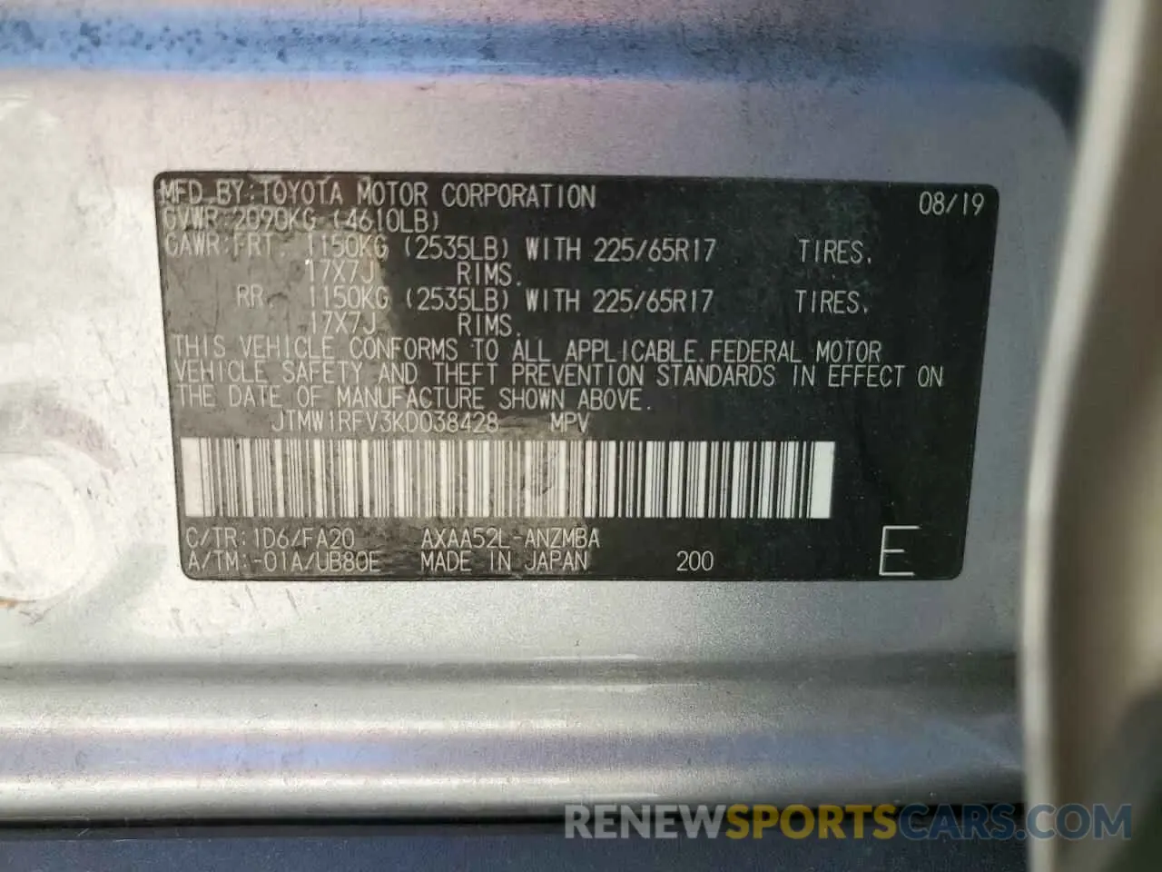 15 Photograph of a damaged car JTMW1RFV3KD038428 TOYOTA RAV4 2019