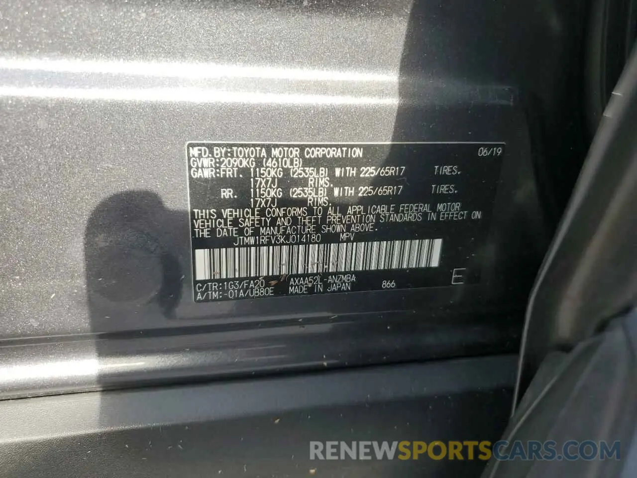 12 Photograph of a damaged car JTMW1RFV3KJ014180 TOYOTA RAV4 2019