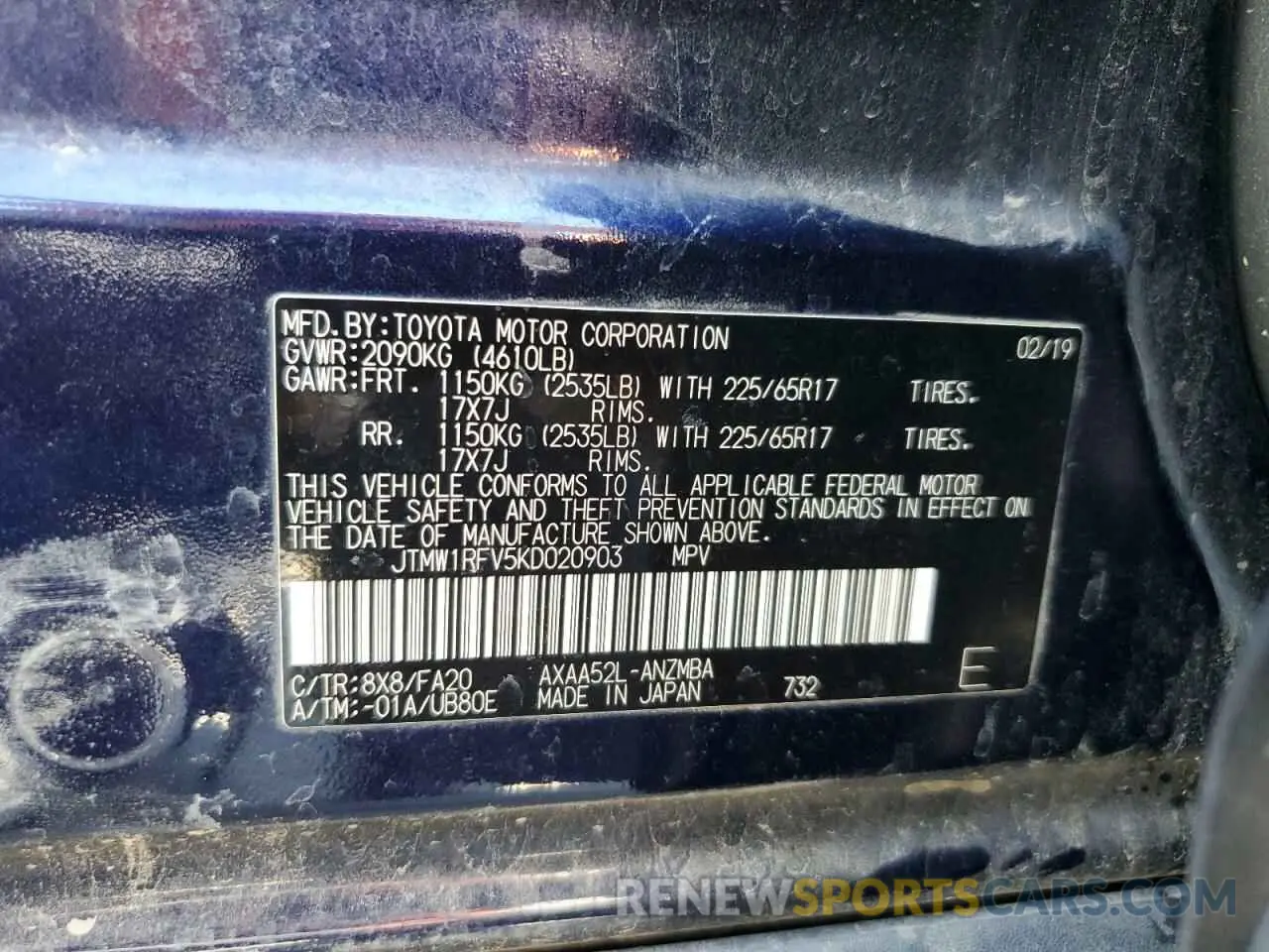 13 Photograph of a damaged car JTMW1RFV5KD020903 TOYOTA RAV4 2019