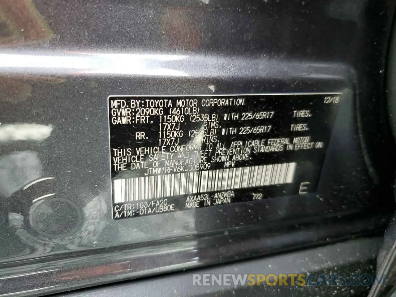 15 Фотография поврежденного автомобиля JTMW1RFV6KJ005909 TOYOTA RAV4 2019