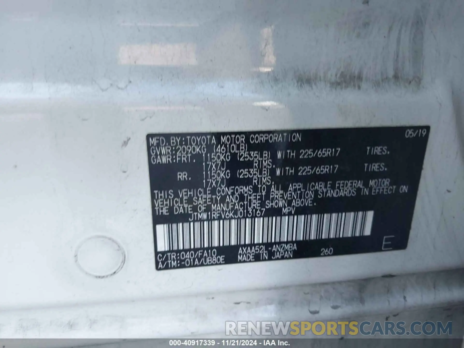 9 Photograph of a damaged car JTMW1RFV6KJ013167 TOYOTA RAV4 2019