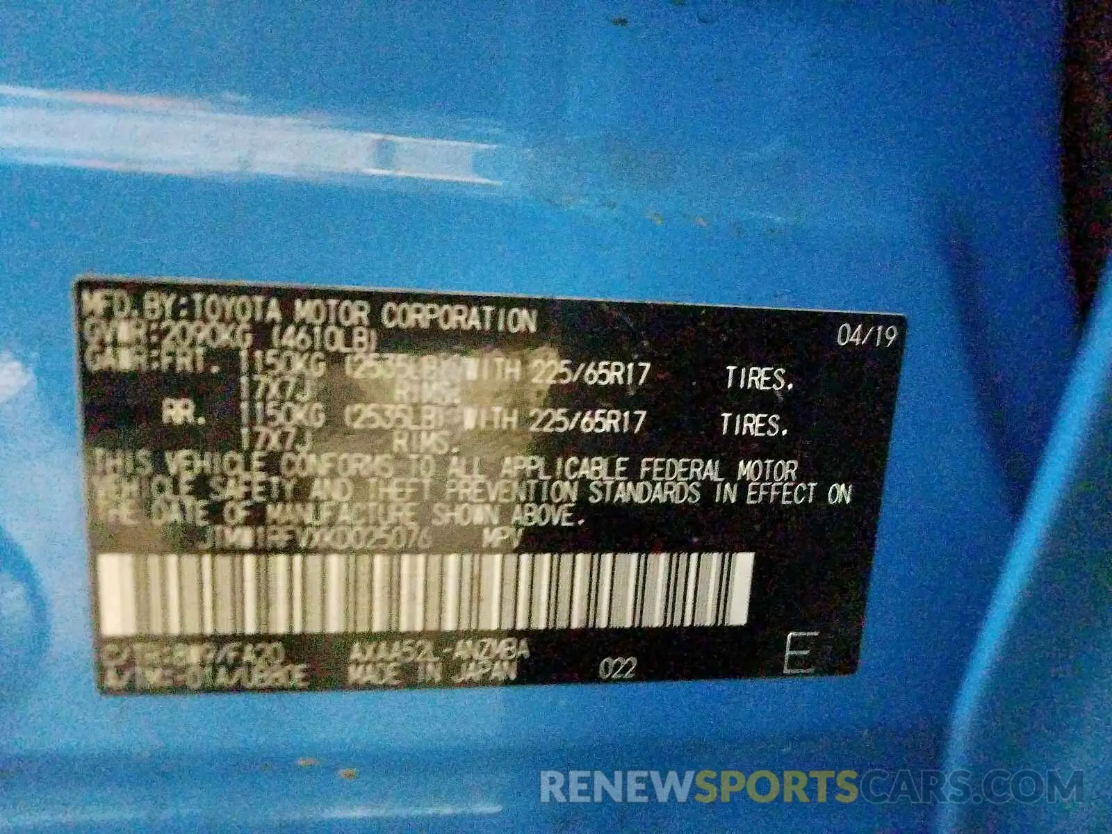 10 Photograph of a damaged car JTMW1RFVXKD025076 TOYOTA RAV4 2019