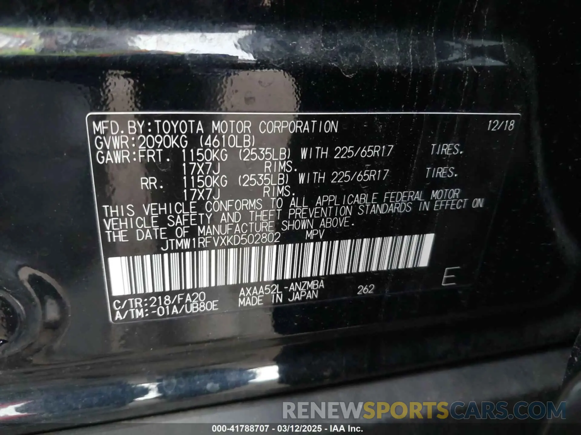 9 Photograph of a damaged car JTMW1RFVXKD502802 TOYOTA RAV4 2019
