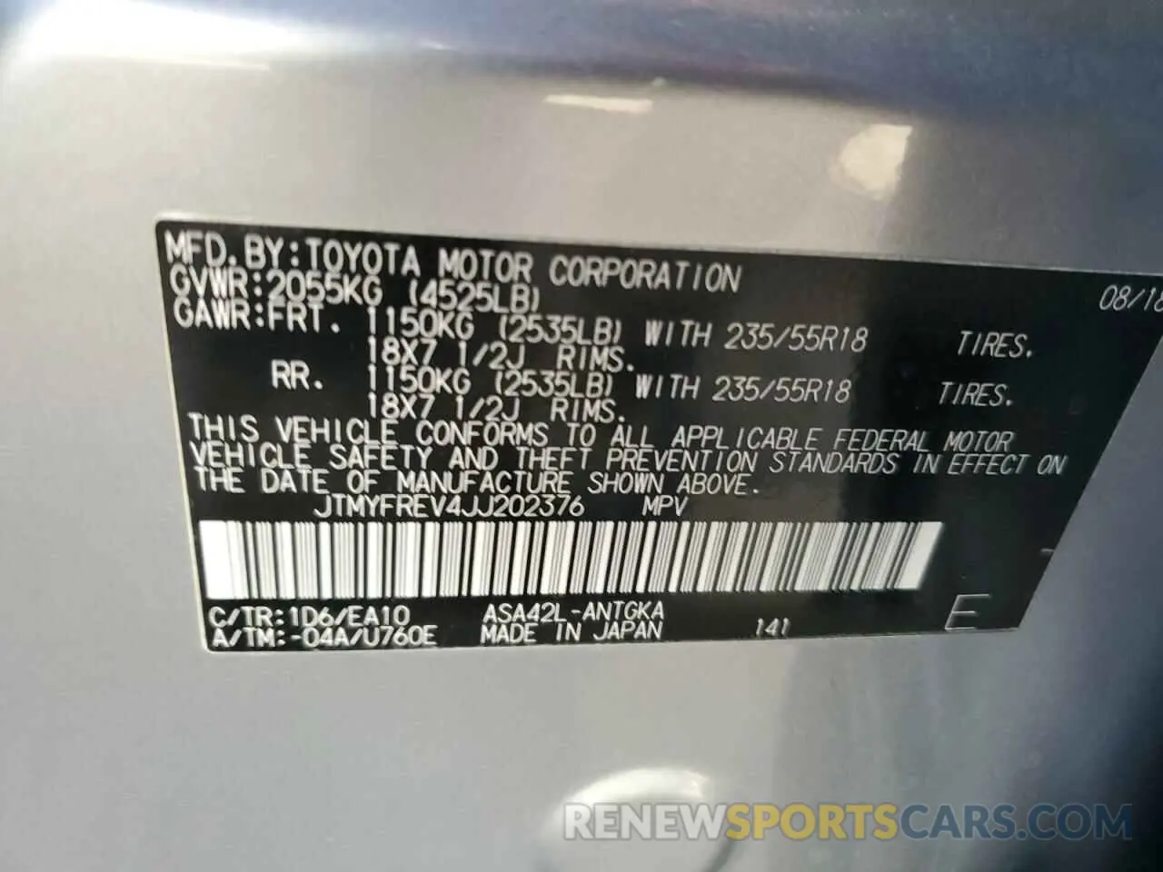 14 Фотография поврежденного автомобиля JTMYFREV4JJ202376 TOYOTA RAV4 2019