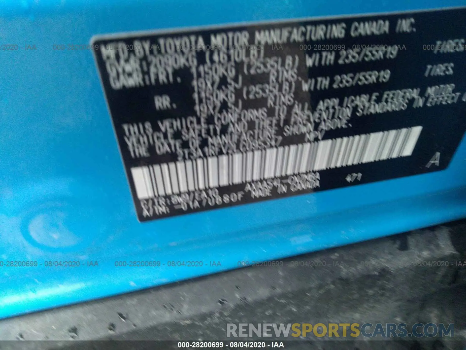 9 Photograph of a damaged car 2T3A1RFV2LC095347 TOYOTA RAV4 2020