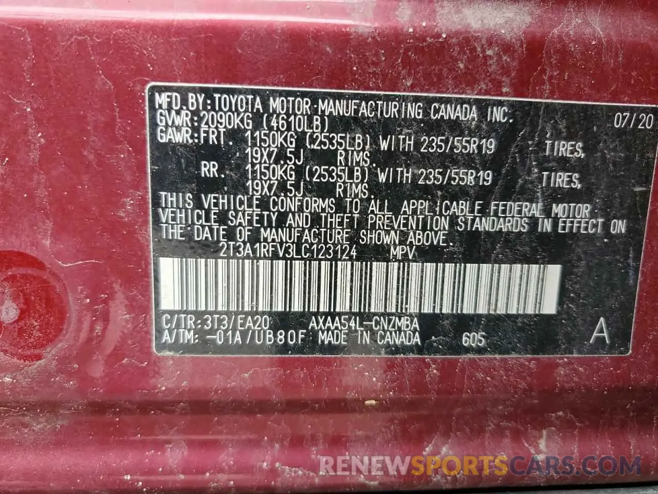 14 Фотография поврежденного автомобиля 2T3A1RFV3LC123124 TOYOTA RAV4 2020