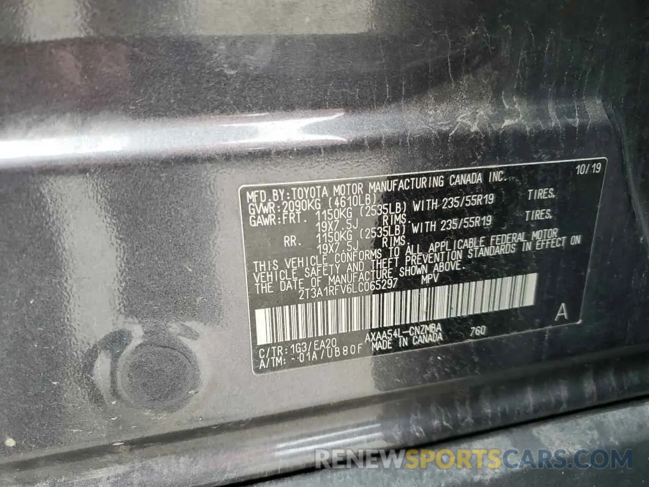 13 Фотография поврежденного автомобиля 2T3A1RFV6LC065297 TOYOTA RAV4 2020