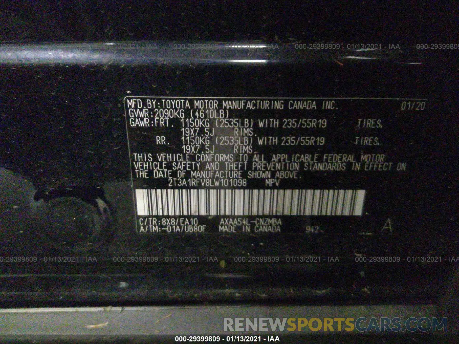 9 Photograph of a damaged car 2T3A1RFV8LW101098 TOYOTA RAV4 2020