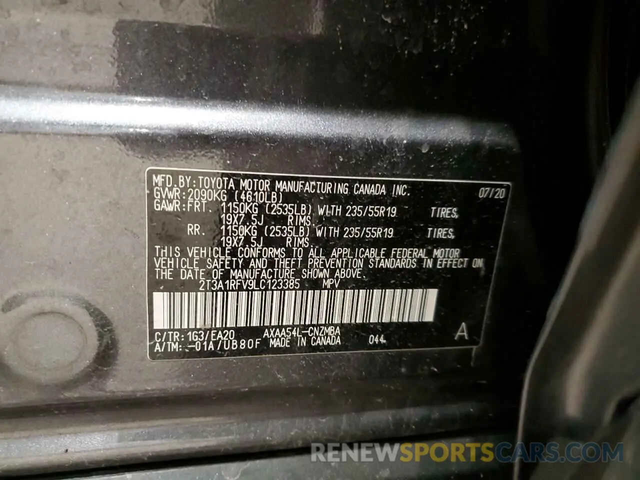 14 Photograph of a damaged car 2T3A1RFV9LC123385 TOYOTA RAV4 2020