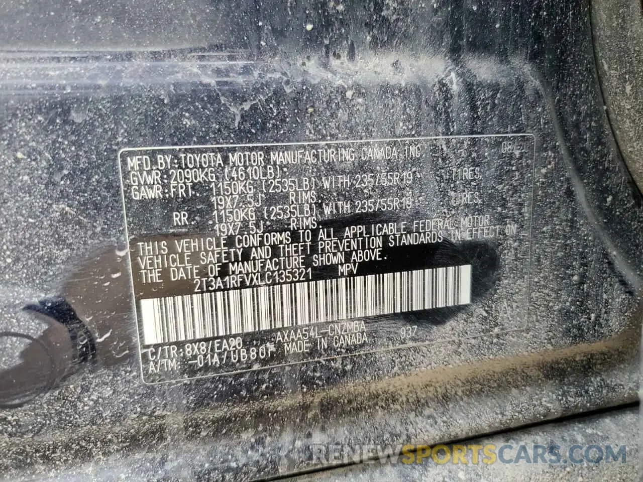 14 Photograph of a damaged car 2T3A1RFVXLC135321 TOYOTA RAV4 2020
