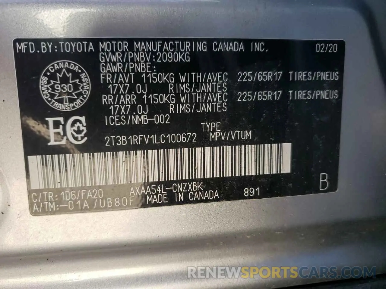 10 Фотография поврежденного автомобиля 2T3B1RFV1LC100672 TOYOTA RAV4 2020