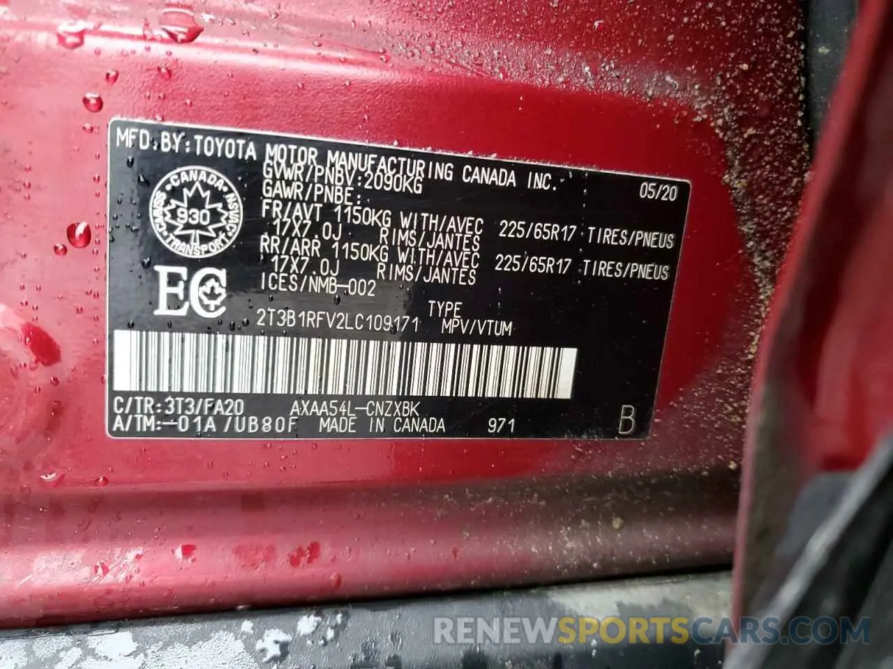 12 Photograph of a damaged car 2T3B1RFV2LC109171 TOYOTA RAV4 2020