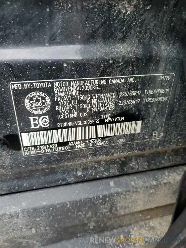 13 Photograph of a damaged car 2T3B1RFV5LC085559 TOYOTA RAV4 2020