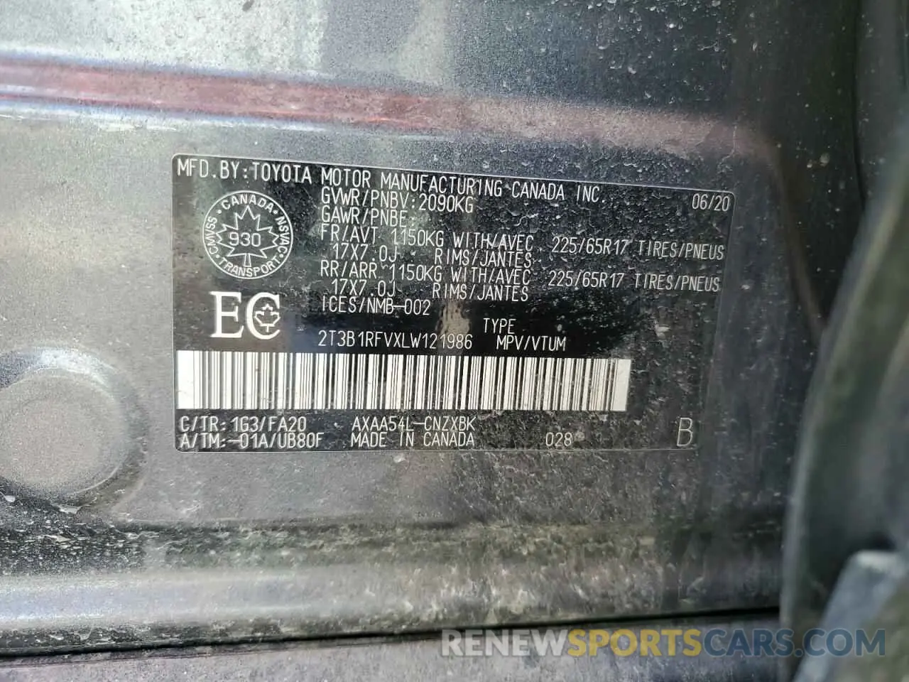 12 Фотография поврежденного автомобиля 2T3B1RFVXLW121986 TOYOTA RAV4 2020
