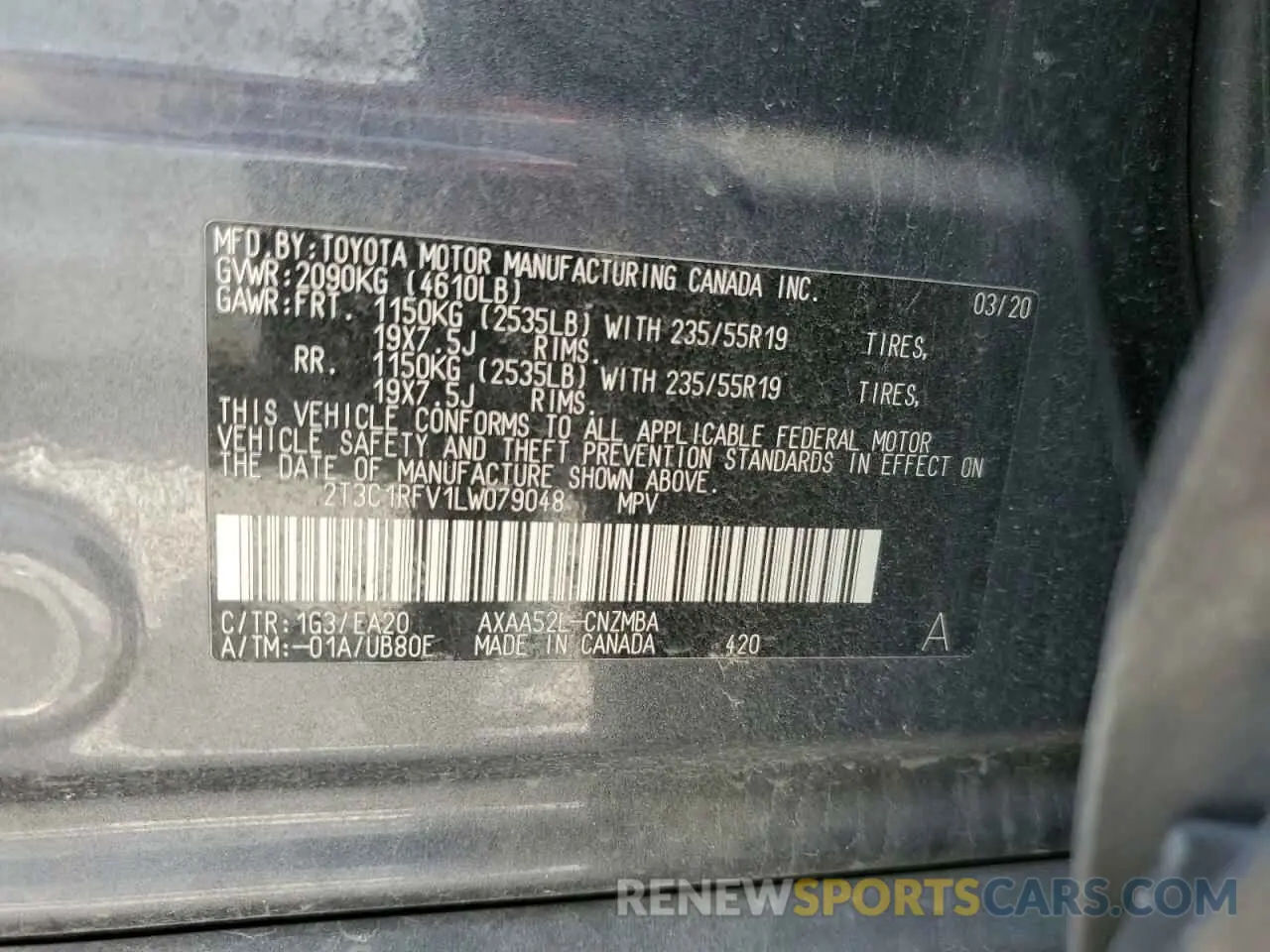 13 Photograph of a damaged car 2T3C1RFV1LW079048 TOYOTA RAV4 2020