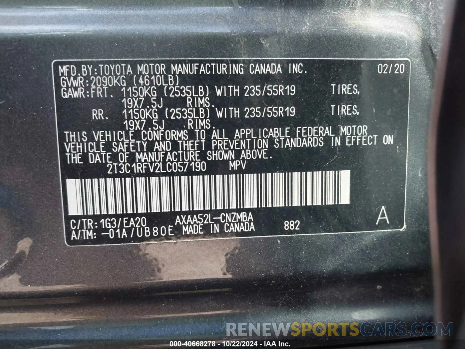 9 Photograph of a damaged car 2T3C1RFV2LC057190 TOYOTA RAV4 2020