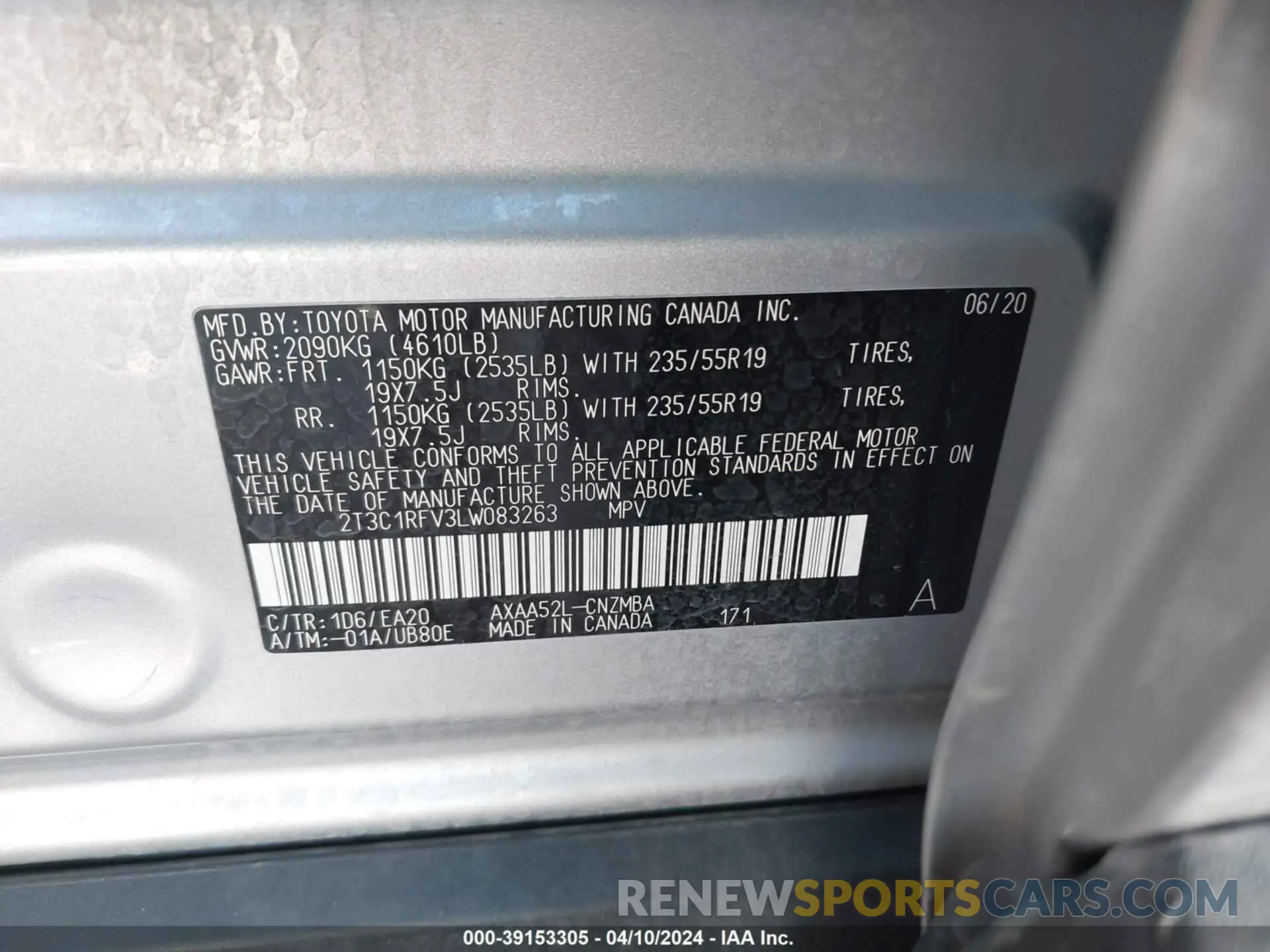 9 Photograph of a damaged car 2T3C1RFV3LW083263 TOYOTA RAV4 2020