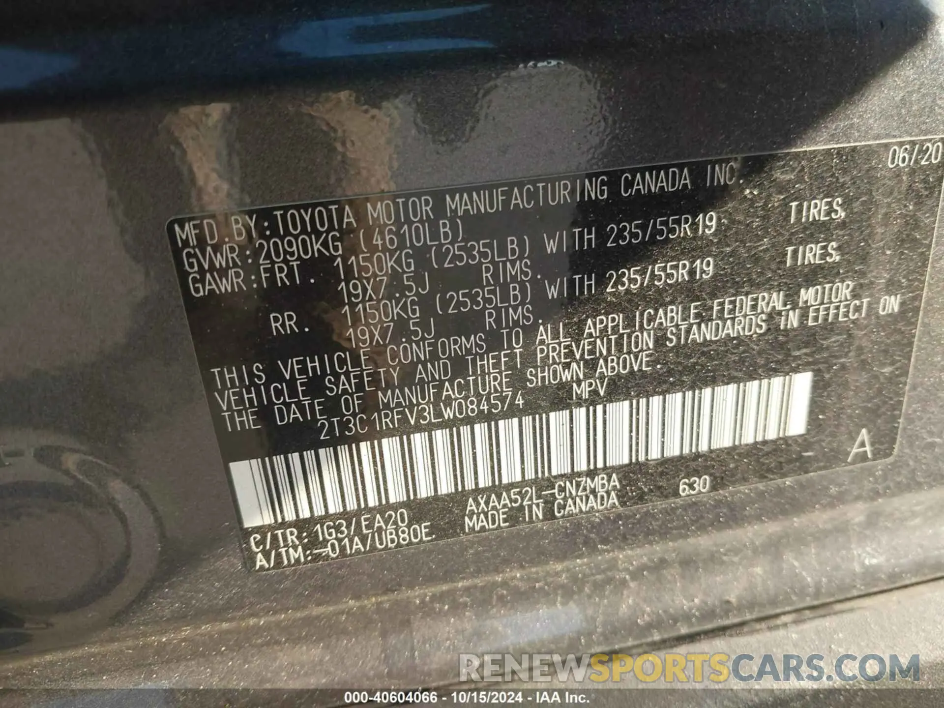 9 Фотография поврежденного автомобиля 2T3C1RFV3LW084574 TOYOTA RAV4 2020