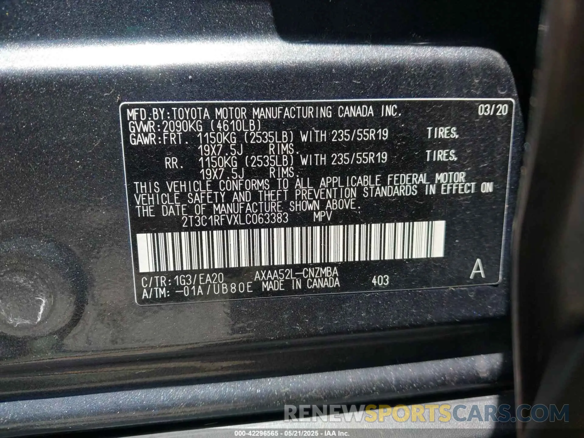 8 Photograph of a damaged car 2T3C1RFVXLC063383 TOYOTA RAV4 2020